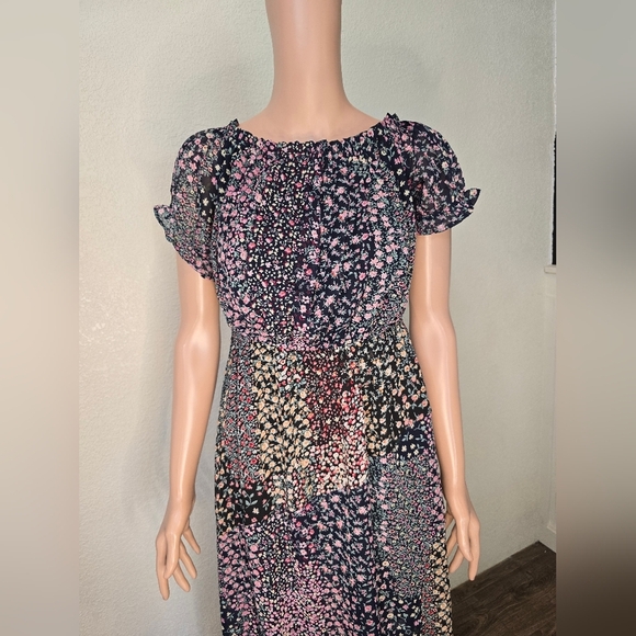 Lulus Maxi Dress Women’s Large Neva Navy Floral Chiffon Slit - Picture 3 of 11